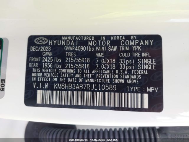 KM8HB3AB7RU110589 Hyundai Kona Sel