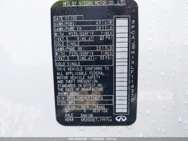 3PCAJ5M1XLF114370 Infiniti Qx50 Luxe