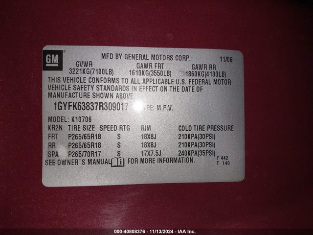 2007 CADILLAC ESCALADE 1GYFK63837R309017 Photo 8