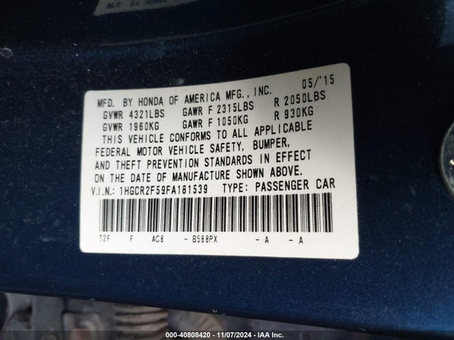 Honda Accord Sport 2015 1HGCR2F59FA181539 Image 9