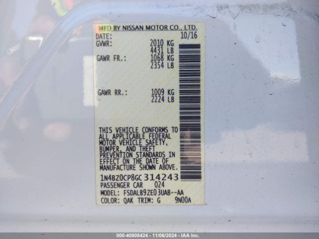 1N4BZ0CP8GC314243 Nissan LEAF S