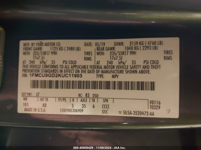 Ford ESCAPE SE 2019 1FMCU9GD2KUC11903 Image 9