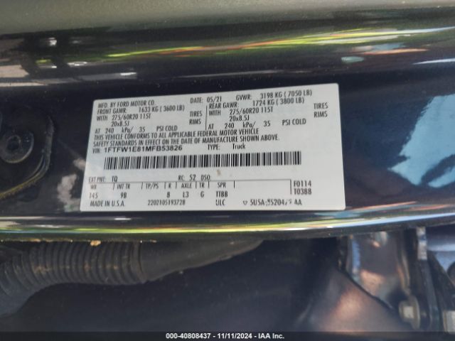 1FTFW1E81MFB53826 Ford F-150 Platinum