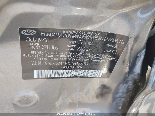 Hyundai ELANTRA SE 2019 5NPD74LFXKH422013 Image 9
