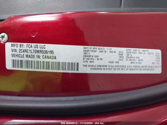 2C4RC1L70MR536195 Chrysler Pacifica Hybrid Touring L