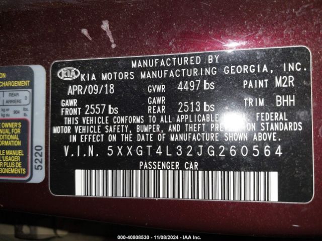 5XXGT4L32JG260564 KIA Optima Lx