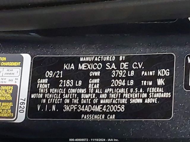 3KPF34AD4ME420058 KIA Forte Gt-line