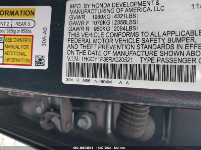 1HGCY1F38RA020521 Honda ACCORD EX