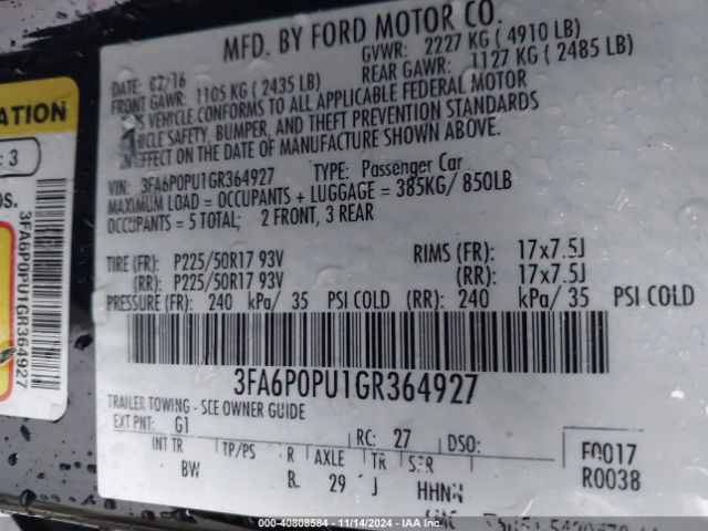 3FA6P0PU1GR364927 Ford Fusion Energi Se Luxury