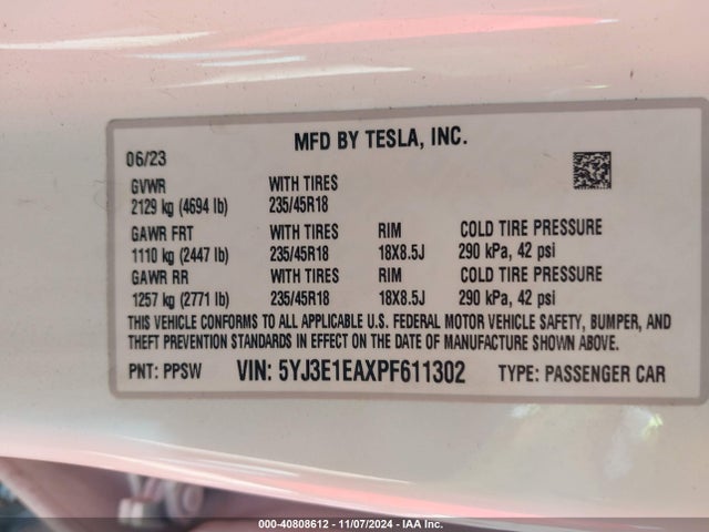 2023 TESLA MODEL 3 5YJ3E1EAXPF611302 Photo 8