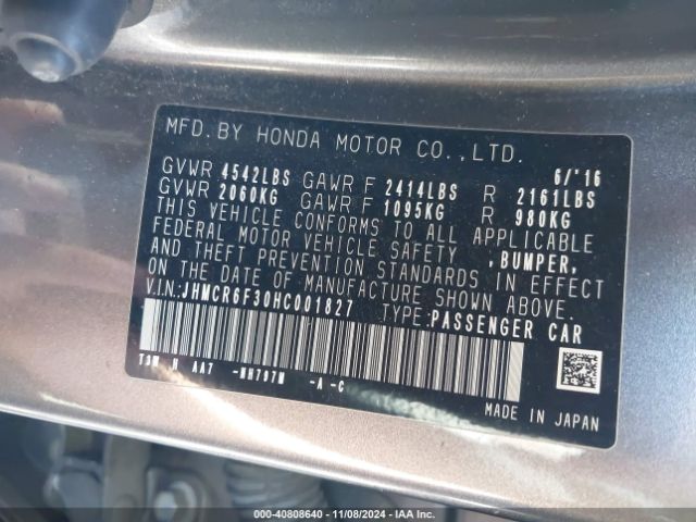 JHMCR6F30HC001827 Honda ACCORD HYBRID