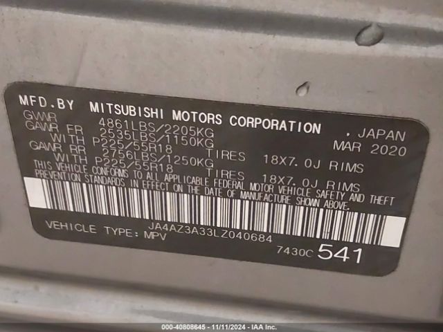 2020 MITSUBISHI OUTLANDER JA4AZ3A33LZ040684 Photo 8