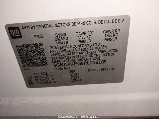 3GNAXKEG9PL216189 Chevrolet Equinox Fwd Lt