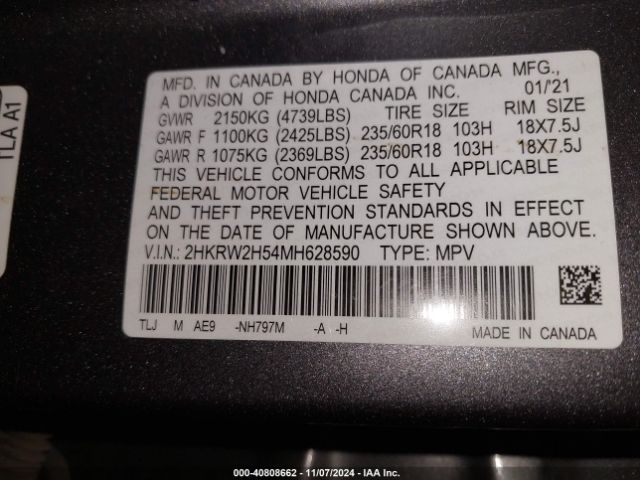 2HKRW2H54MH628590 Honda Cr-v Awd Ex