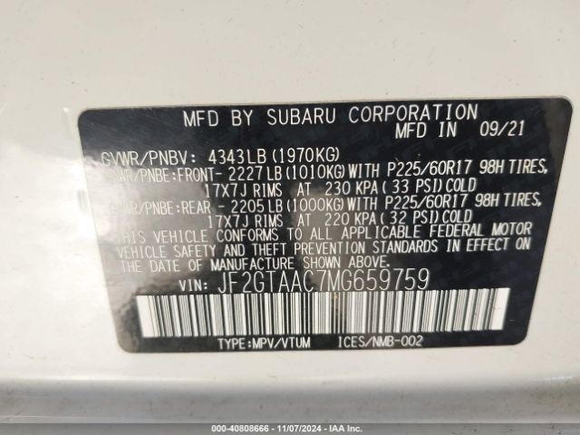 JF2GTAAC7MG659759 Subaru Crosstrek