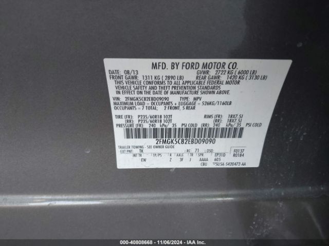 2FMGK5C82EBD09090 Ford FLEX SEL