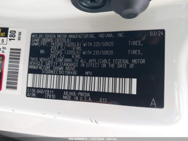 5TDXRKEC1RS198486 Toyota Sienna Xse