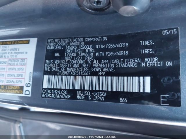 2015 LEXUS 460 JTJBM7FX8F5115867 Photo 8