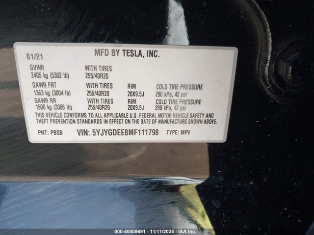 2021 TESLA MODEL Y 5YJYGDEE8MF111798 Photo 8