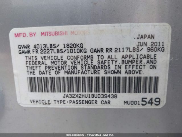 2011 MITSUBISHI LANCER SPORTBACK JA32X2HU1BU039438 Photo 8