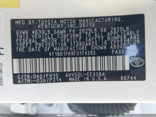 4T1BD1FK8FU174293 Toyota Camry Hybrid Se