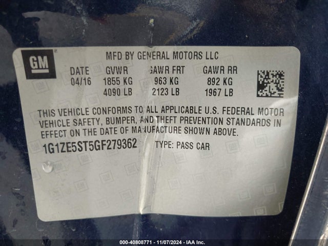 Chevrolet MALIBU 1LT 2016 1G1ZE5ST5GF279362 Image 9