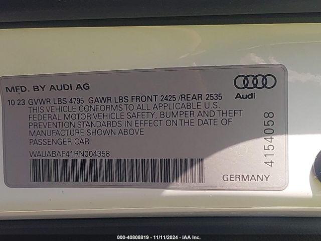 WAUABAF41RN004358 Audi A4 Premium 40 Tfsi Quattro S Tronic