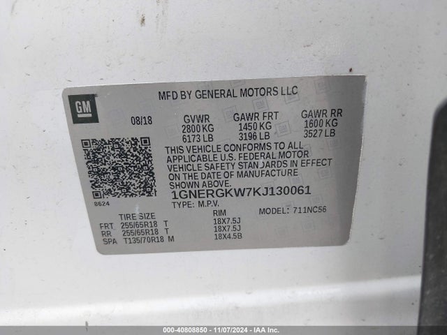 Chevrolet Traverse 1lt 2019 1GNERGKW7KJ130061 Image 9