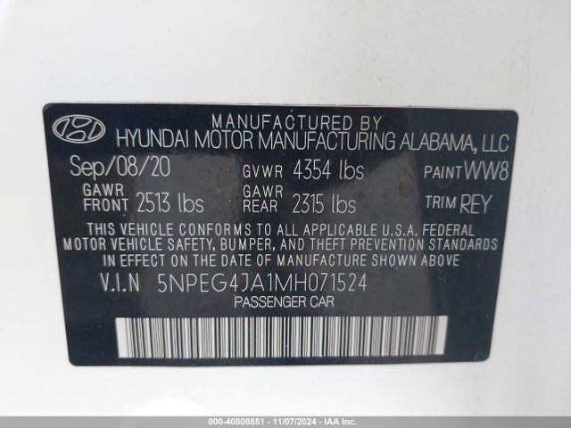 Hyundai SONATA SE 2021 5NPEG4JA1MH071524 Image 9