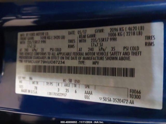 Ford ESCAPE S 2017 1FMCU0F79HUD87234 Image 9