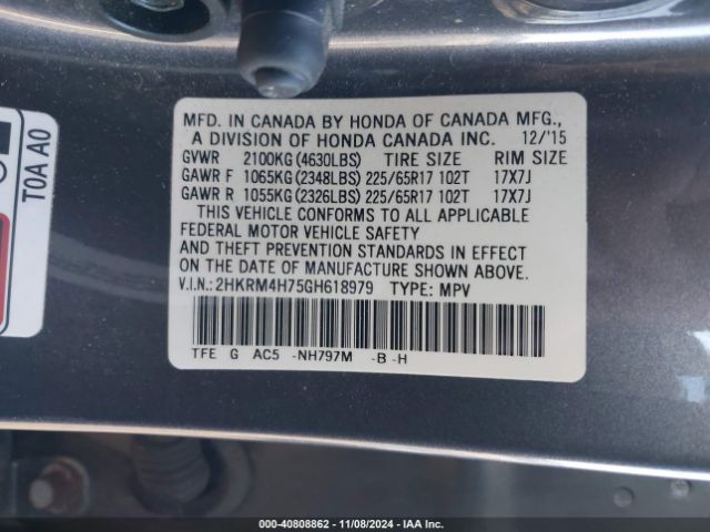 2HKRM4H75GH618979 Honda Cr-v Ex-l