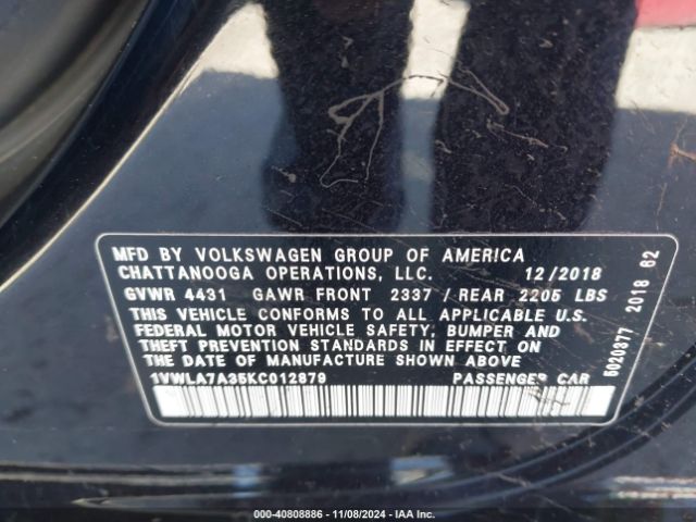 1VWLA7A35KC012879 Volkswagen Passat 2.0t Wolfsburg Edition