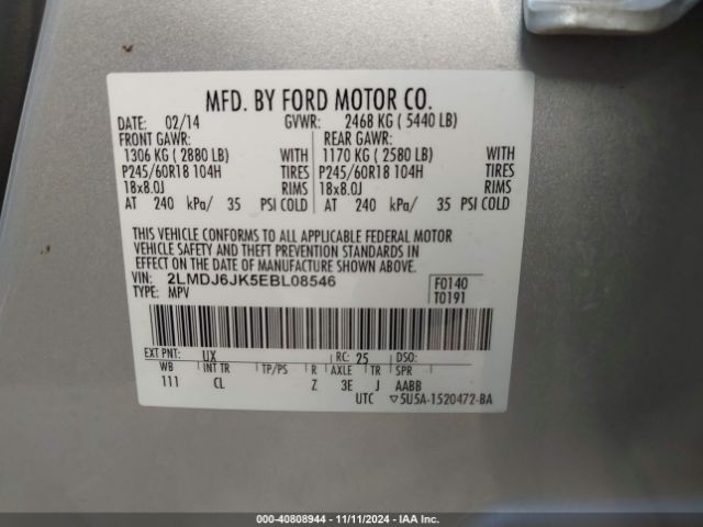 2LMDJ6JK5EBL08546 Lincoln MKX