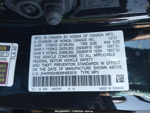Honda Cr-v Awd Ex-l 2021 2HKRW2H80MH683516 Image 9