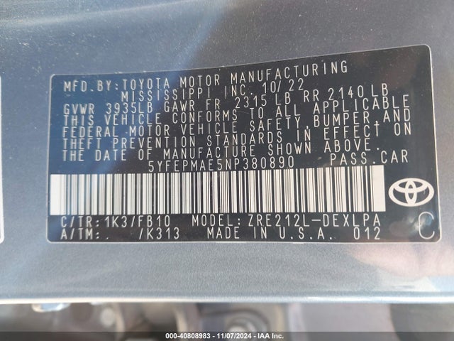 Toyota COROLLA LE 2022 5YFEPMAE5NP380890 Image 9
