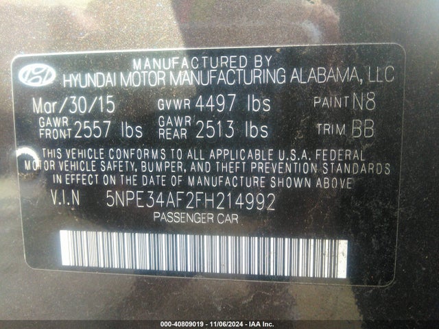 Hyundai Sonata Sport 2015 5NPE34AF2FH214992 Image 9