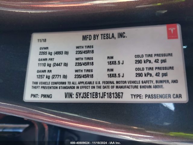 5YJ3E1EB1JF181367 Tesla Model 3 Long Range/performance