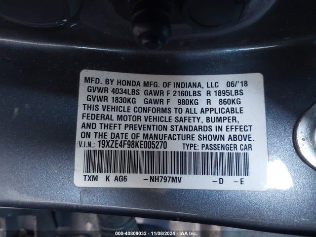 19XZE4F98KE005270 Honda Insight Touring