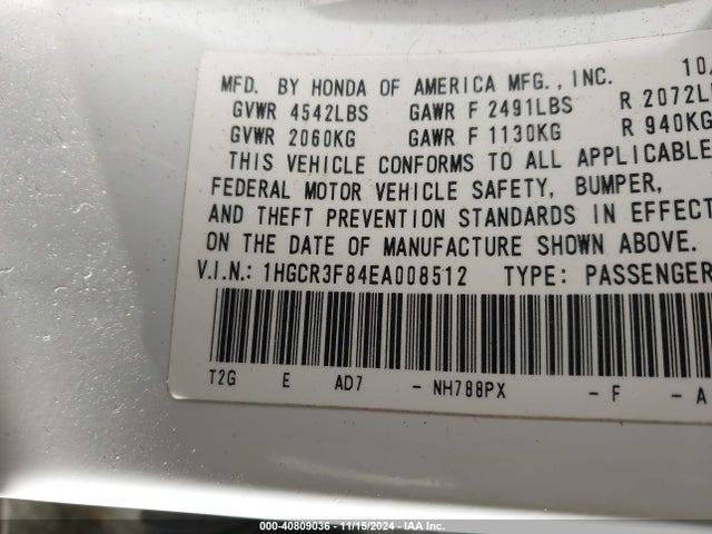 Honda Accord Ex-l V-6 2014 1HGCR3F84EA008512 Image 9