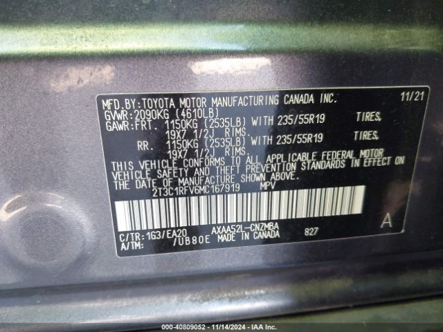 2T3C1RFV6MC167919 Toyota Rav4 Xle Premium