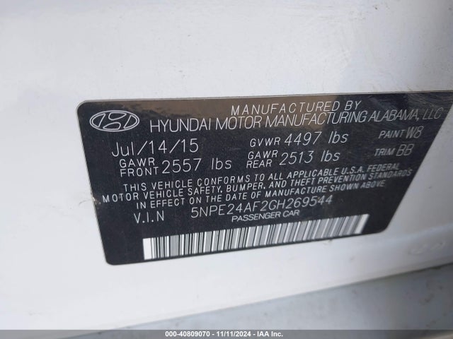 Hyundai SONATA SE 2016 5NPE24AF2GH269544 Image 9