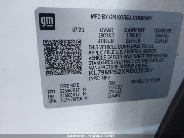 KL79MPS2XRB038367 Chevrolet Trailblazer Fwd Lt