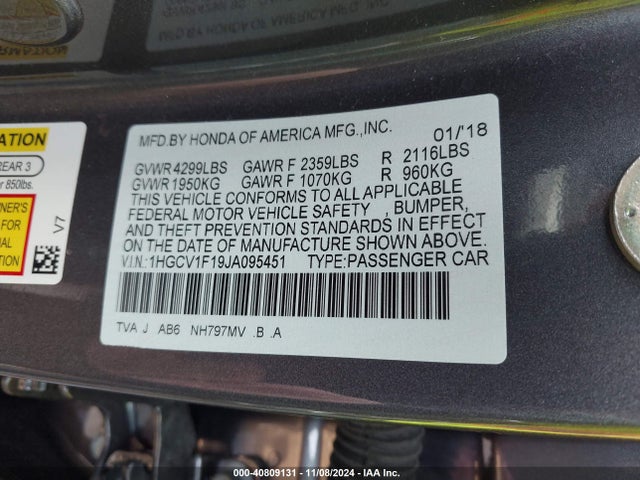 1HGCV1F19JA095451 Honda ACCORD LX