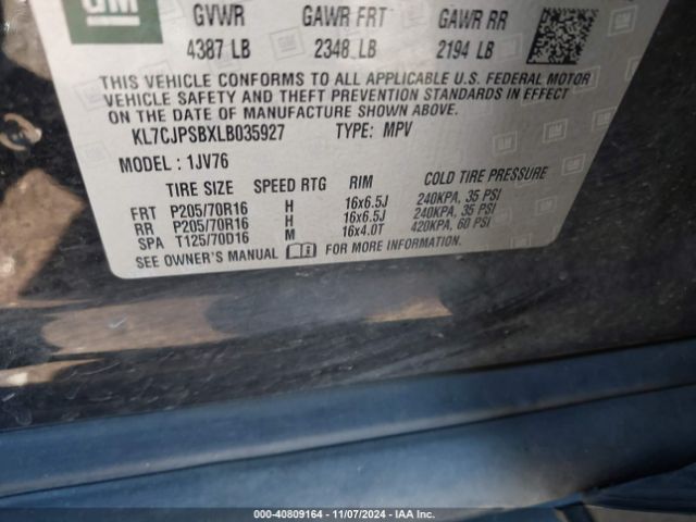 KL7CJPSBXLB035927 Chevrolet Trax Awd Lt