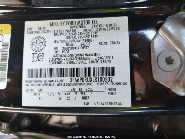 3FA6P0RUXLR100502 Ford Fusion Hybrid Titanium