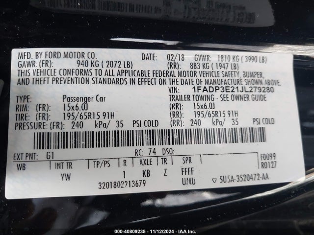 Ford FOCUS S 2018 1FADP3E21JL279280 Image 9