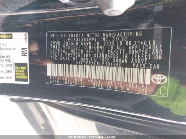 5YFEPRAE6LP104860 Toyota COROLLA LE