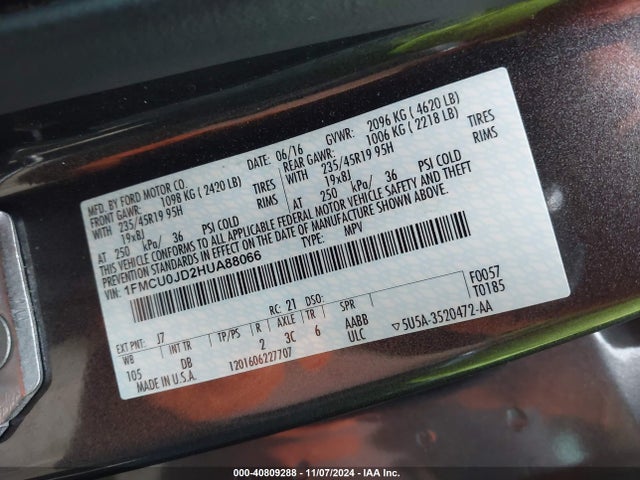 Ford Escape Titanium 2017 1FMCU0JD2HUA88066 Image 9
