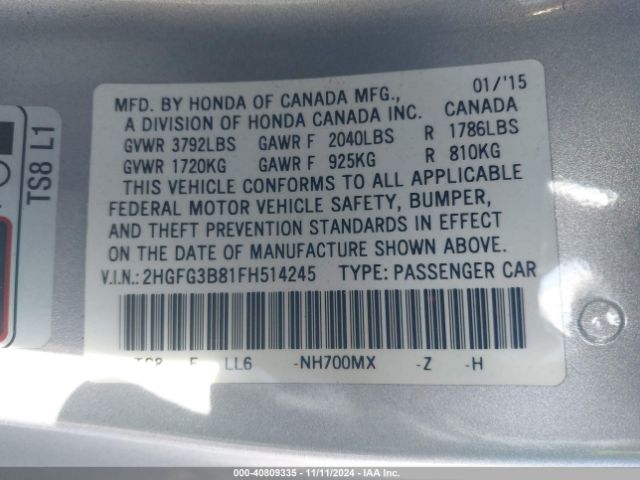 2HGFG3B81FH514245 Honda CIVIC EX