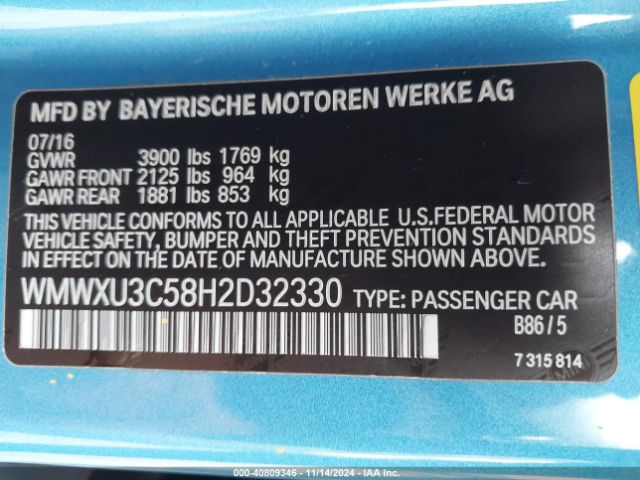 WMWXU3C58H2D32330 Mini Hardtop Cooper S